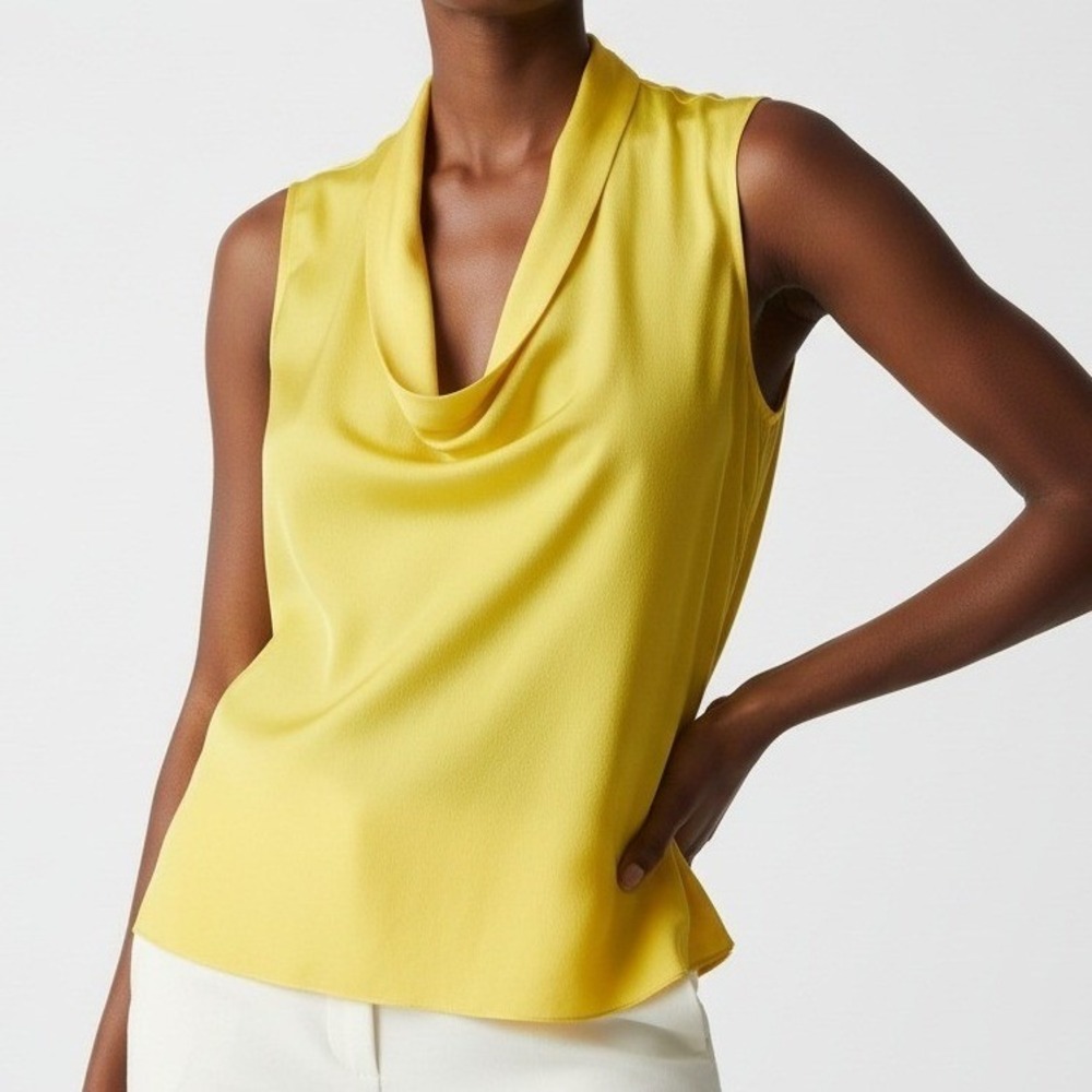Rachel Roy Womens Draped V-Neck‎ Sleeveless Blouse 100% Silk Yellow Office S